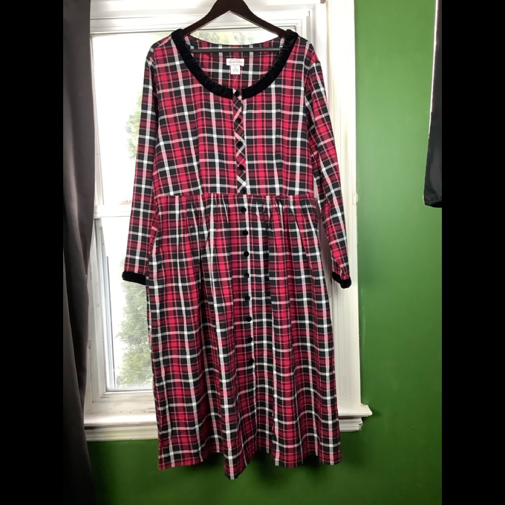 Lanz Of Salzburg Vtg Plaid Long Sleeve Midi Dress